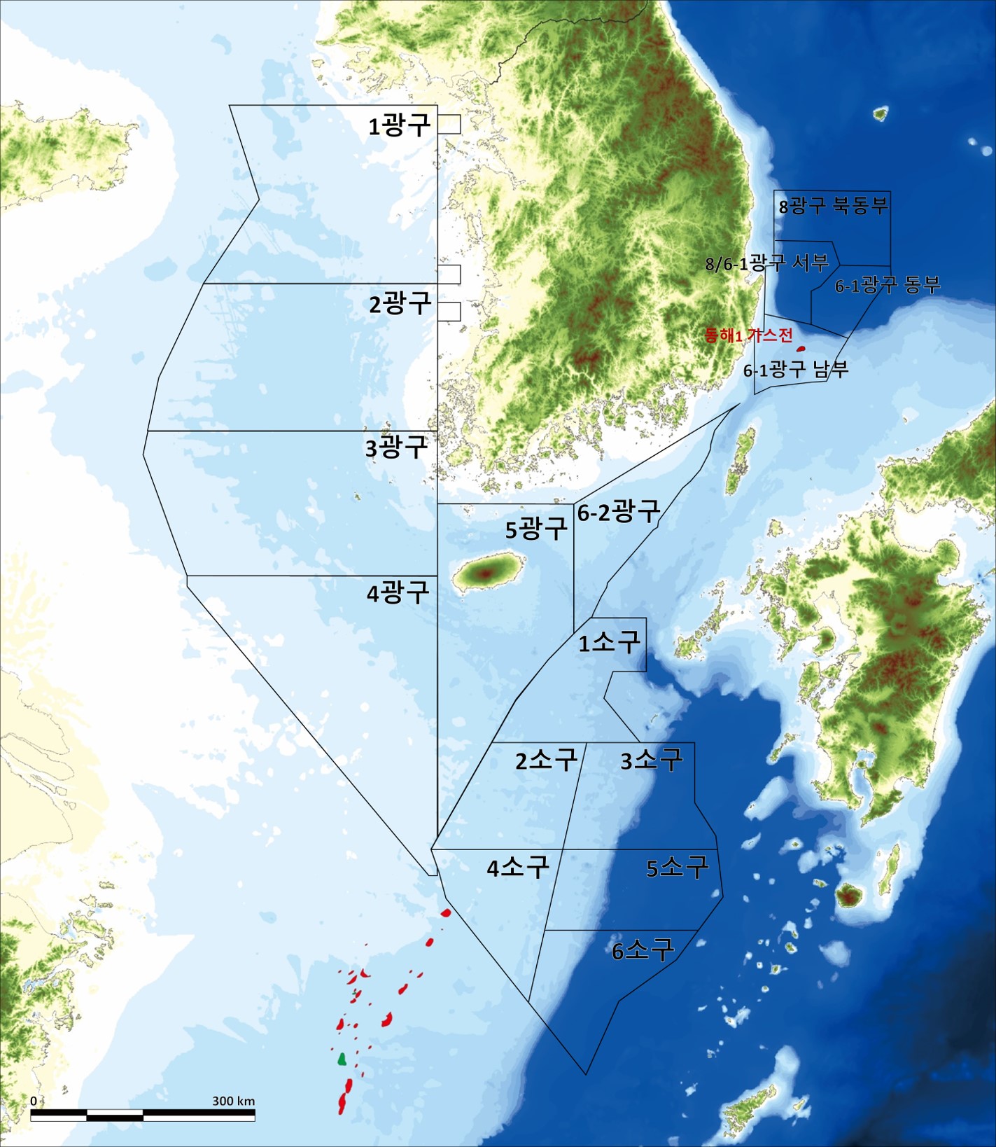 국내대륙붕 광구 및 분지도